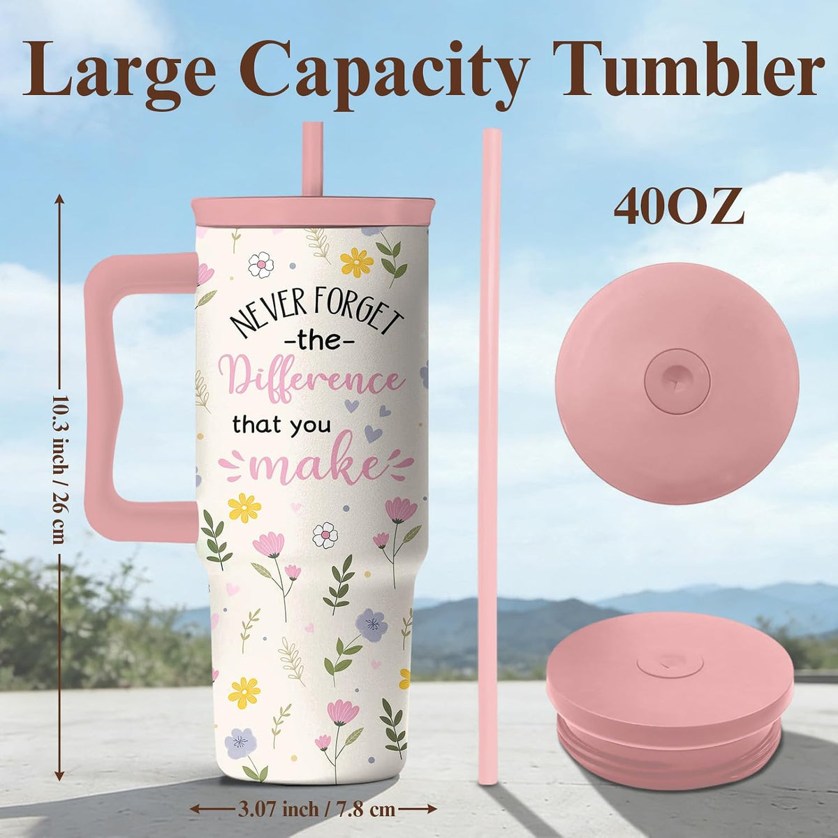 Elephant Tumbler 40oz with Handle and Straw - Funny White Elephant Gifts for Women Men, Office Christmas Gift for Coworkers, Insulated Travel Mug, Cute Elephant Cup