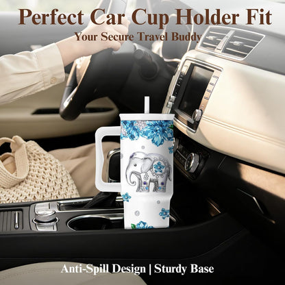 Elephant Tumbler 40oz with Handle and Straw - Funny White Elephant Gifts for Women Men, Office Christmas Gift for Coworkers, Insulated Travel Mug, Cute Elephant Cup