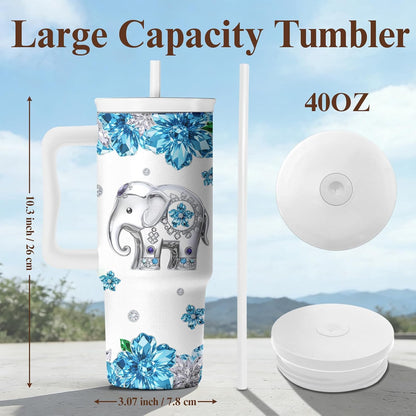 Elephant Tumbler 40oz with Handle and Straw - Funny White Elephant Gifts for Women Men, Office Christmas Gift for Coworkers, Insulated Travel Mug, Cute Elephant Cup
