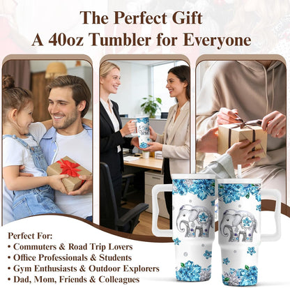 Elephant Tumbler 40oz with Handle and Straw - Funny White Elephant Gifts for Women Men, Office Christmas Gift for Coworkers, Insulated Travel Mug, Cute Elephant Cup