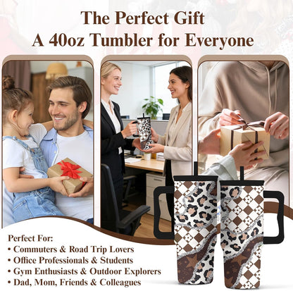 Elephant Tumbler 40oz with Handle and Straw - Funny White Elephant Gifts for Women Men, Office Christmas Gift for Coworkers, Insulated Travel Mug, Cute Elephant Cup