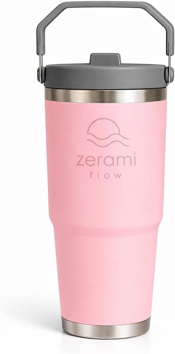 30 oz Tumbler with Handle & Flip Straw Lid – Cupholder-Friendly Insulated Stainless Steel Travel Mug, Leak-Resistant Twist Lid, Double Wall Vacuum, BPA-Free, Fits Car Cup Holder (Green)
