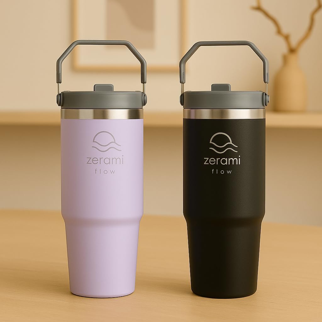 30 oz Tumbler with Handle & Flip Straw Lid – Cupholder-Friendly Insulated Stainless Steel Travel Mug, Leak-Resistant Twist Lid, Double Wall Vacuum, BPA-Free, Fits Car Cup Holder (Green)