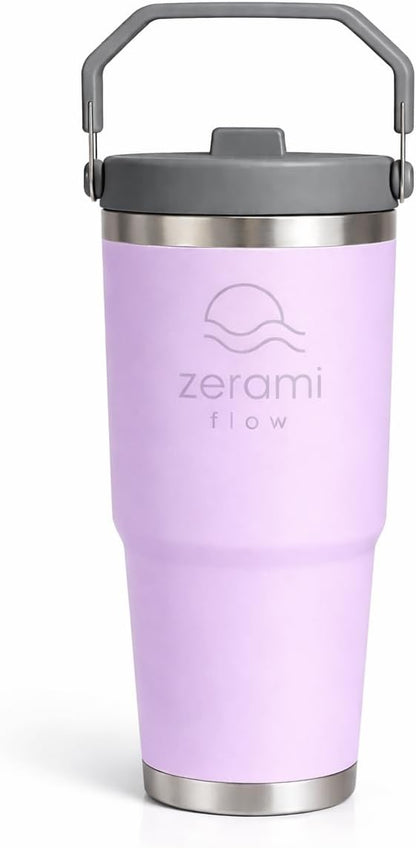 30 oz Tumbler with Handle & Flip Straw Lid – Cupholder-Friendly Insulated Stainless Steel Travel Mug, Leak-Resistant Twist Lid, Double Wall Vacuum, BPA-Free, Fits Car Cup Holder (Green)