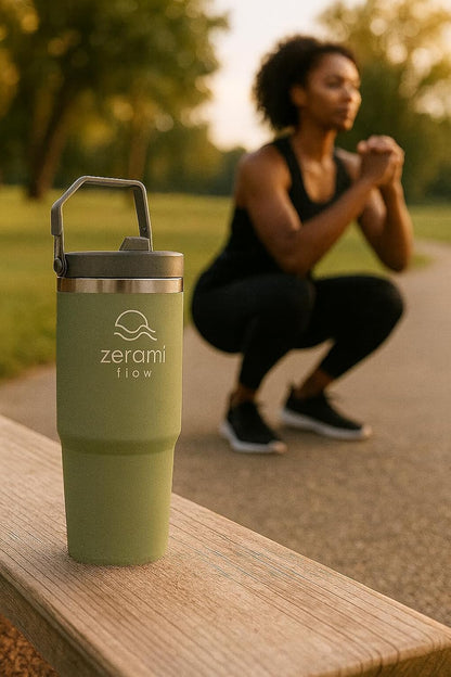 30 oz Tumbler with Handle & Flip Straw Lid – Cupholder-Friendly Insulated Stainless Steel Travel Mug, Leak-Resistant Twist Lid, Double Wall Vacuum, BPA-Free, Fits Car Cup Holder (Green)