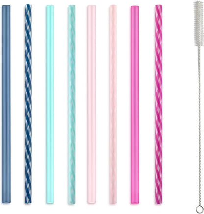Impact 8 Pack Reusable Plastic Straws, Dishwasher Safe, BPA-Free with Cleaning Brush,Rosewater