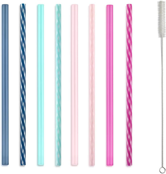 Impact 8 Pack Reusable Plastic Straws, Dishwasher Safe, BPA-Free with Cleaning Brush,Rosewater