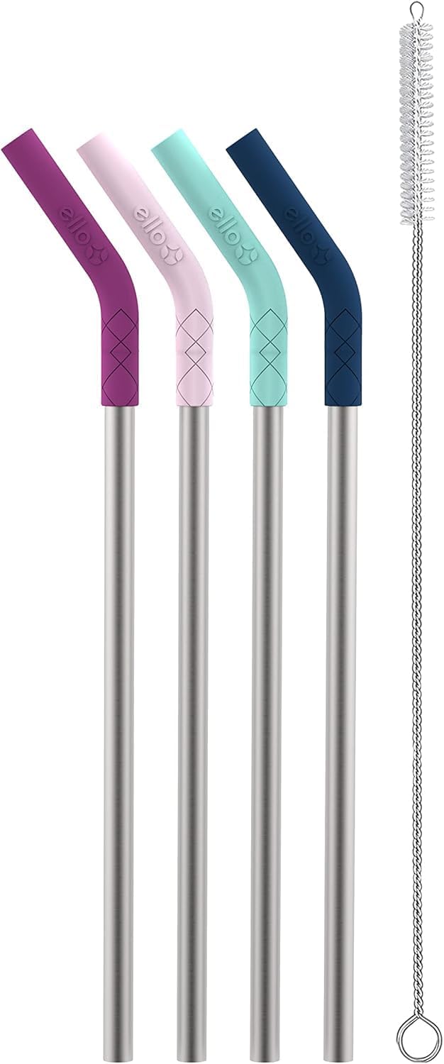 Impact 8 Pack Reusable Plastic Straws, Dishwasher Safe, BPA-Free with Cleaning Brush,Rosewater