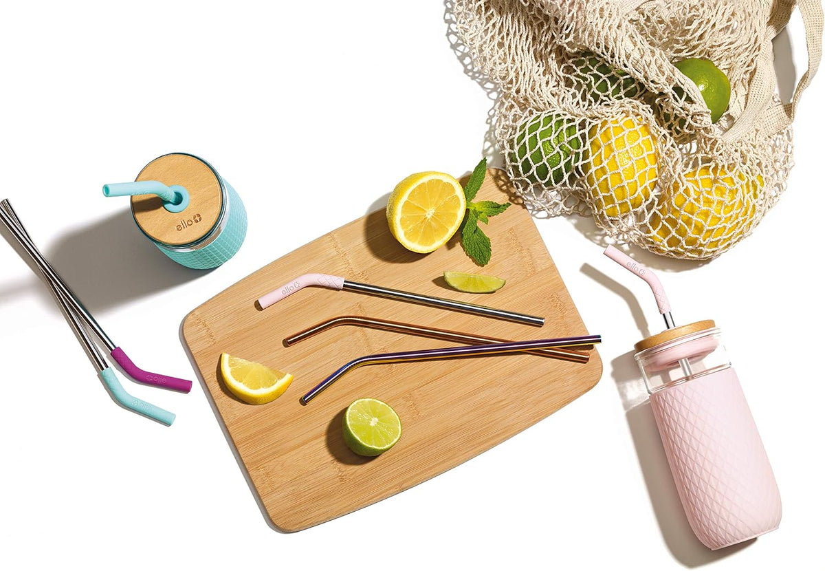 Impact 8 Pack Reusable Plastic Straws, Dishwasher Safe, BPA-Free with Cleaning Brush,Rosewater