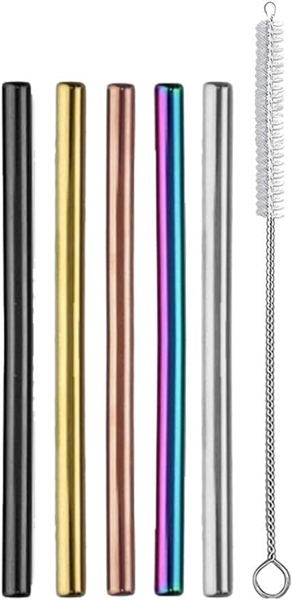 Impact 8 Pack Reusable Plastic Straws, Dishwasher Safe, BPA-Free with Cleaning Brush,Rosewater