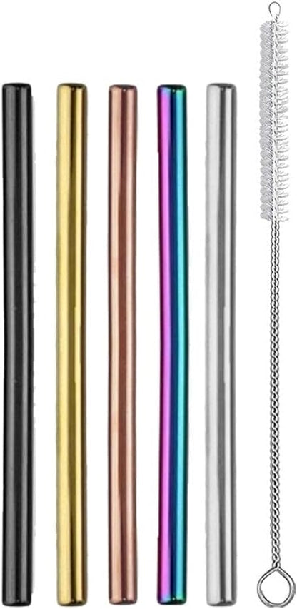 Impact 8 Pack Reusable Plastic Straws, Dishwasher Safe, BPA-Free with Cleaning Brush,Rosewater