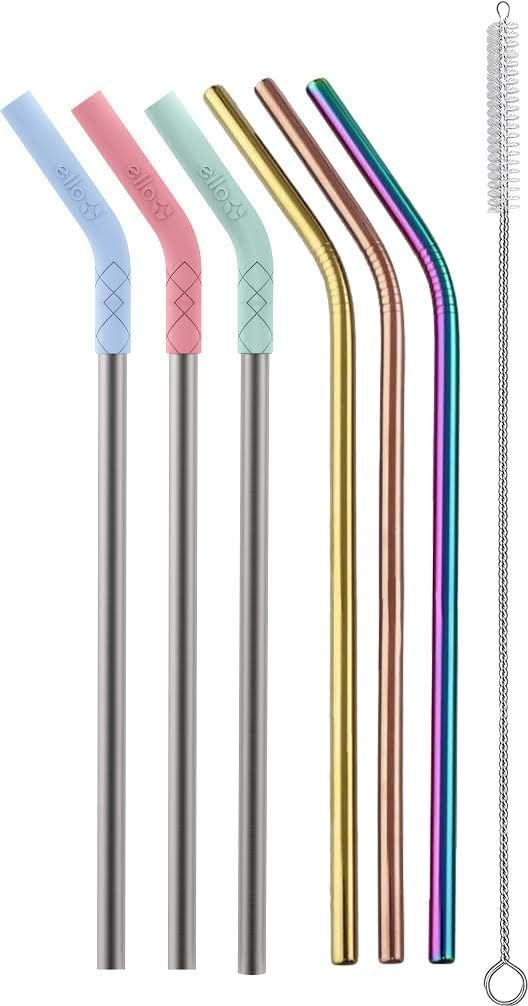 Impact 8 Pack Reusable Plastic Straws, Dishwasher Safe, BPA-Free with Cleaning Brush,Rosewater