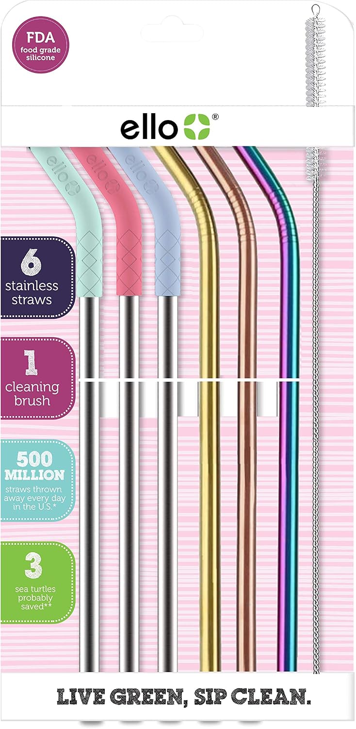 Impact 8 Pack Reusable Plastic Straws, Dishwasher Safe, BPA-Free with Cleaning Brush,Rosewater