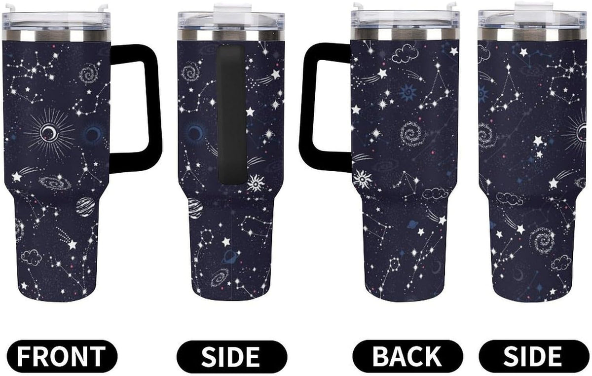 Space Constellation 304 Stainless Steel Double Wall Insulated Tumbler with Leakproof Slide Lid and Straw Large Capacity Travel Mug Black-Space Constellation