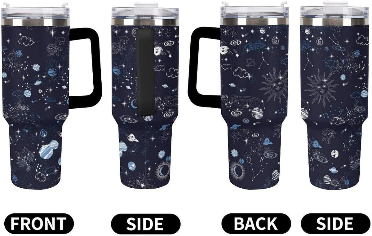Space Constellation 304 Stainless Steel Double Wall Insulated Tumbler with Leakproof Slide Lid and Straw Large Capacity Travel Mug Black-Space Constellation