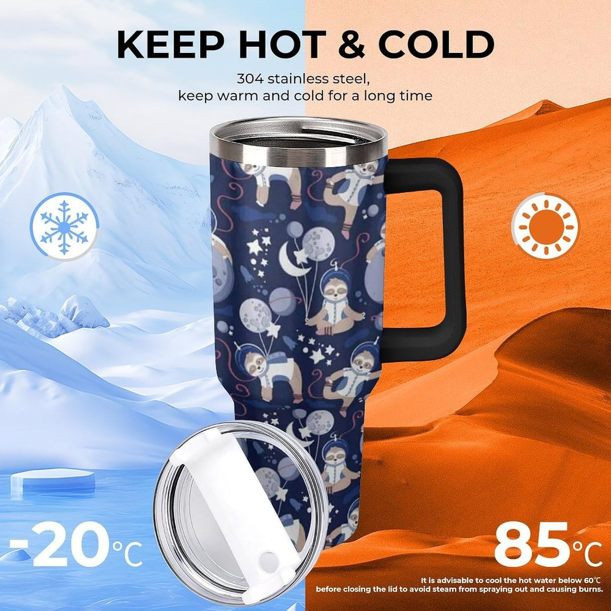 Space Constellation 304 Stainless Steel Double Wall Insulated Tumbler with Leakproof Slide Lid and Straw Large Capacity Travel Mug Black-Space Constellation