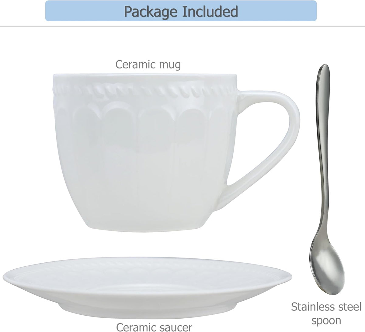Ceramic Coffee Mug with Saucer and Spoon, Capacity 250ml | For Serving Latte Coffee Tea Milk Cocoa at Home Office Cafe