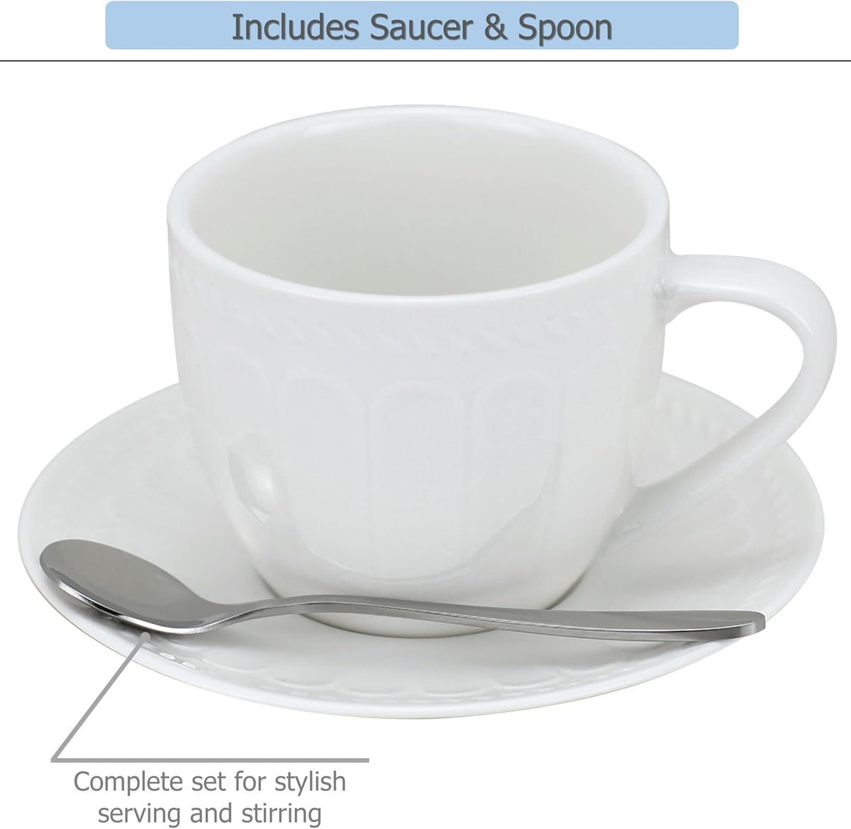 Ceramic Coffee Mug with Saucer and Spoon, Capacity 250ml | For Serving Latte Coffee Tea Milk Cocoa at Home Office Cafe