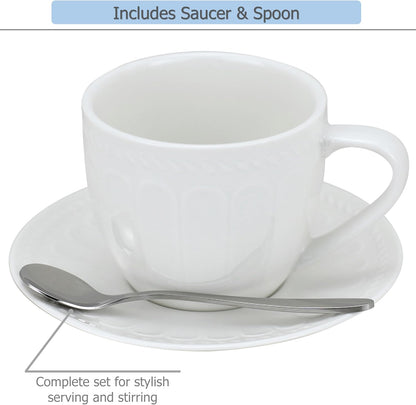 Ceramic Coffee Mug with Saucer and Spoon, Capacity 250ml | For Serving Latte Coffee Tea Milk Cocoa at Home Office Cafe