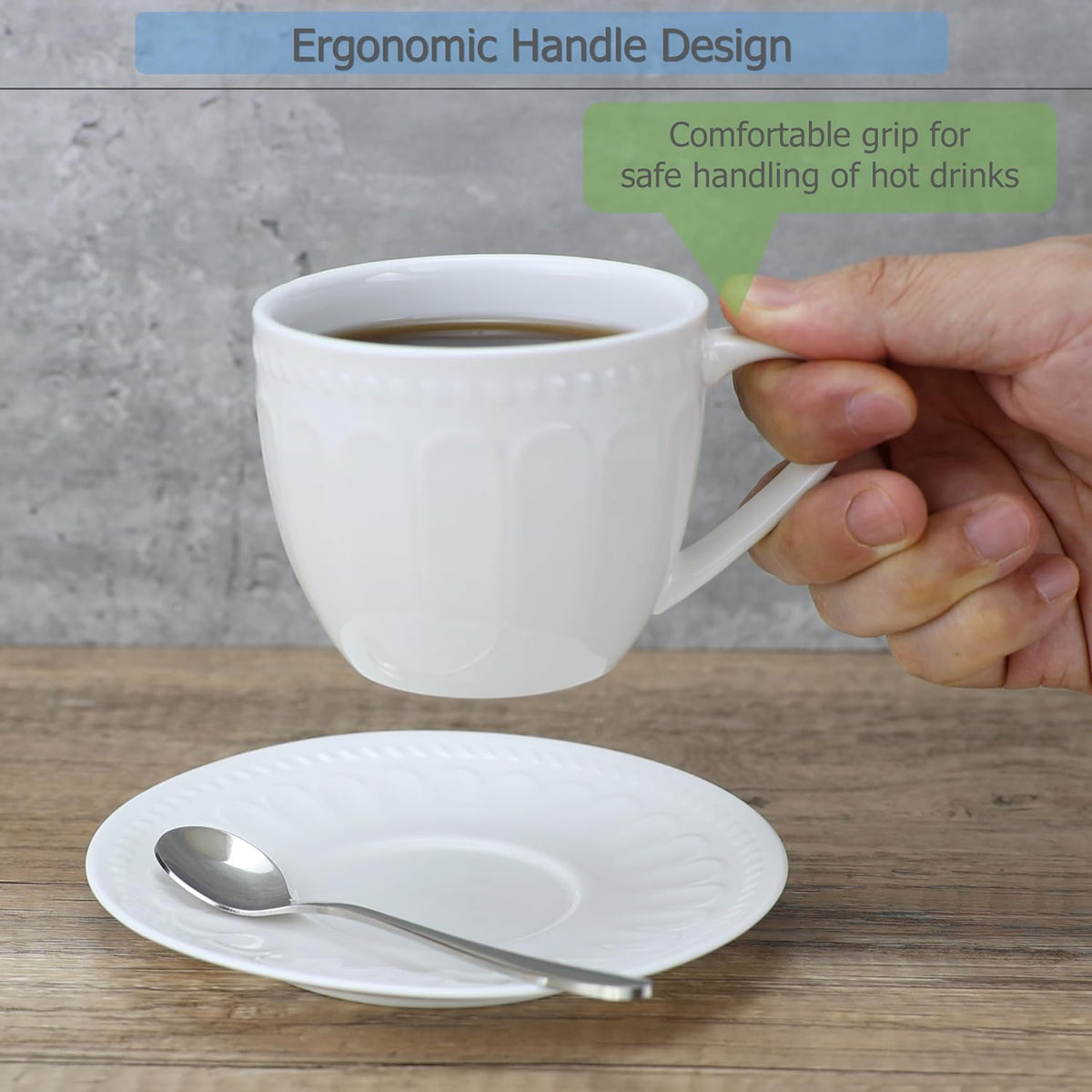 Ceramic Coffee Mug with Saucer and Spoon, Capacity 250ml | For Serving Latte Coffee Tea Milk Cocoa at Home Office Cafe