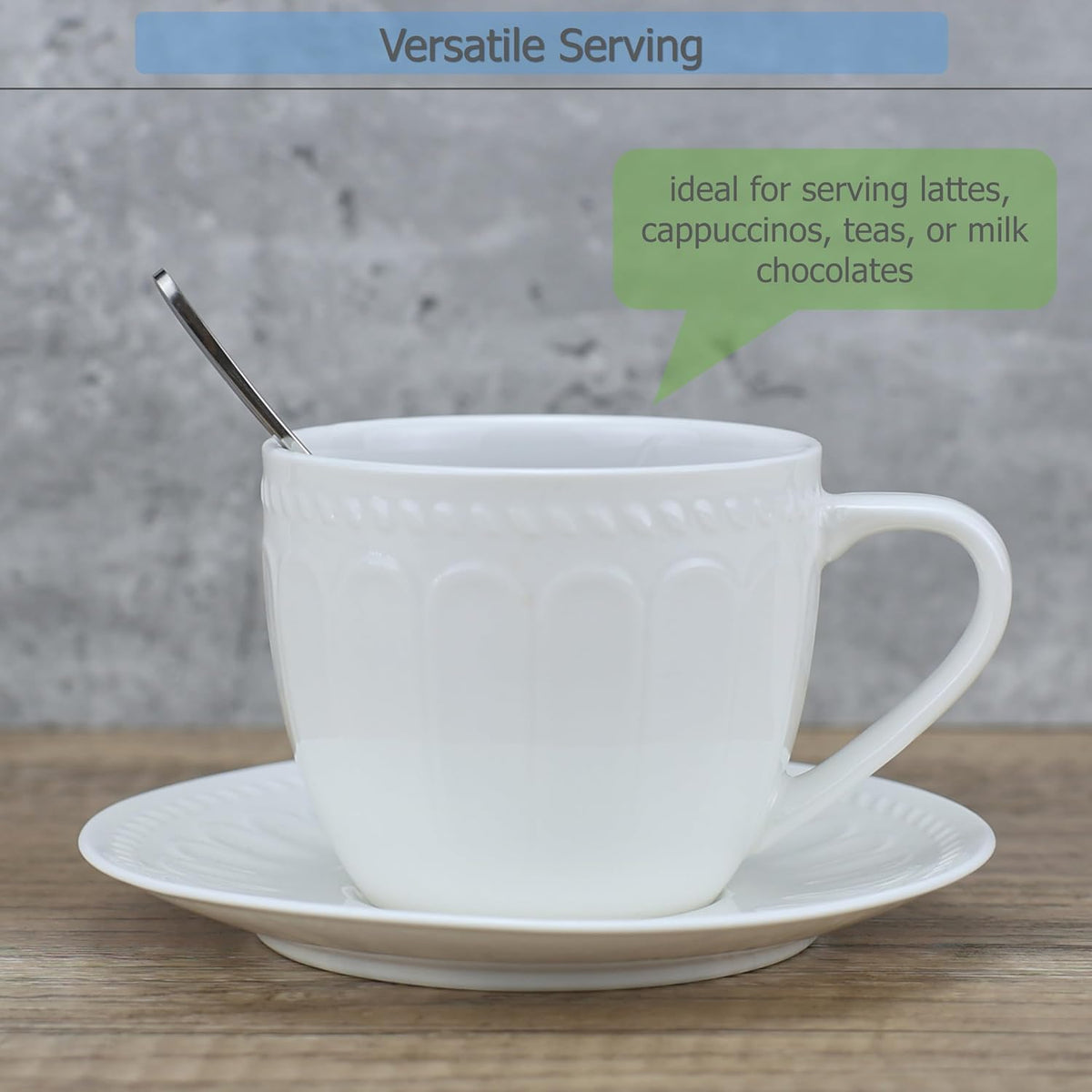 Ceramic Coffee Mug with Saucer and Spoon, Capacity 250ml | For Serving Latte Coffee Tea Milk Cocoa at Home Office Cafe