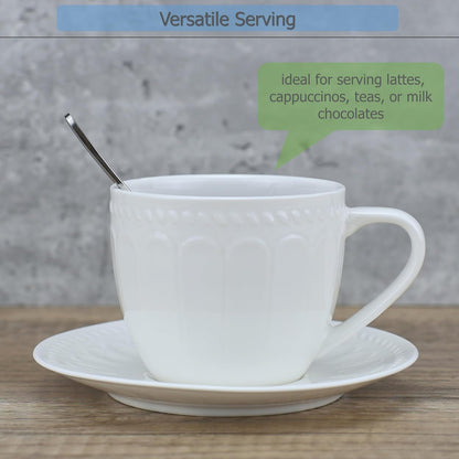Ceramic Coffee Mug with Saucer and Spoon, Capacity 250ml | For Serving Latte Coffee Tea Milk Cocoa at Home Office Cafe