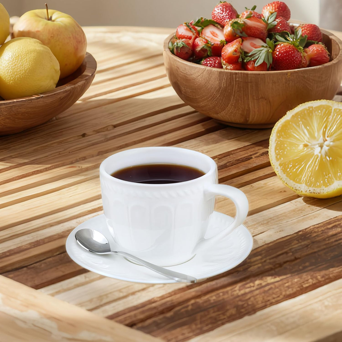 Ceramic Coffee Mug with Saucer and Spoon, Capacity 250ml | For Serving Latte Coffee Tea Milk Cocoa at Home Office Cafe