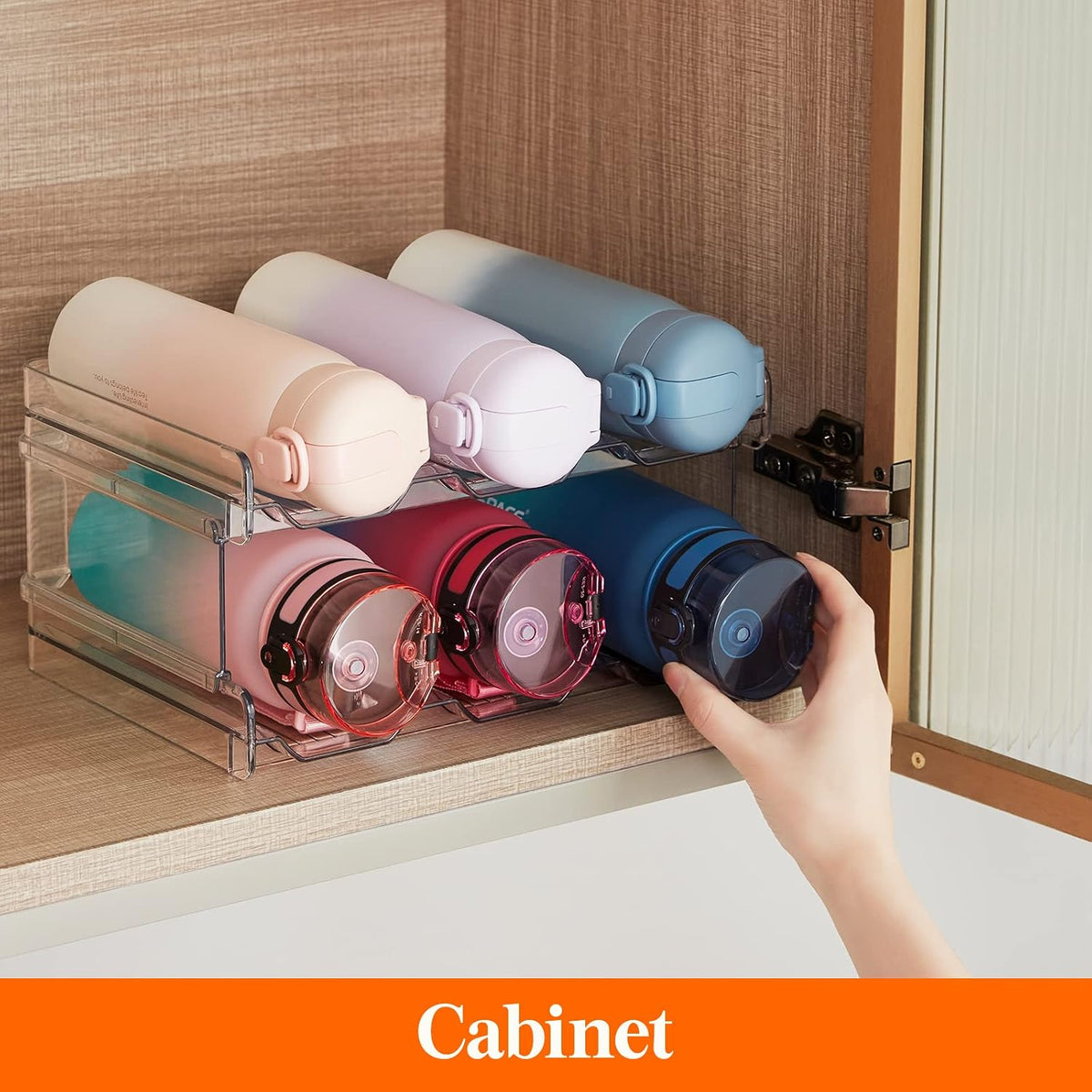 Stackable Water Bottle Organizer for Cabinet, Clear Tumbler Holder