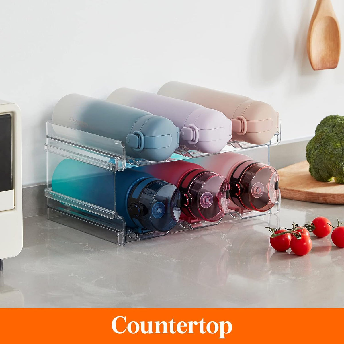 Stackable Water Bottle Organizer for Cabinet, Clear Tumbler Holder