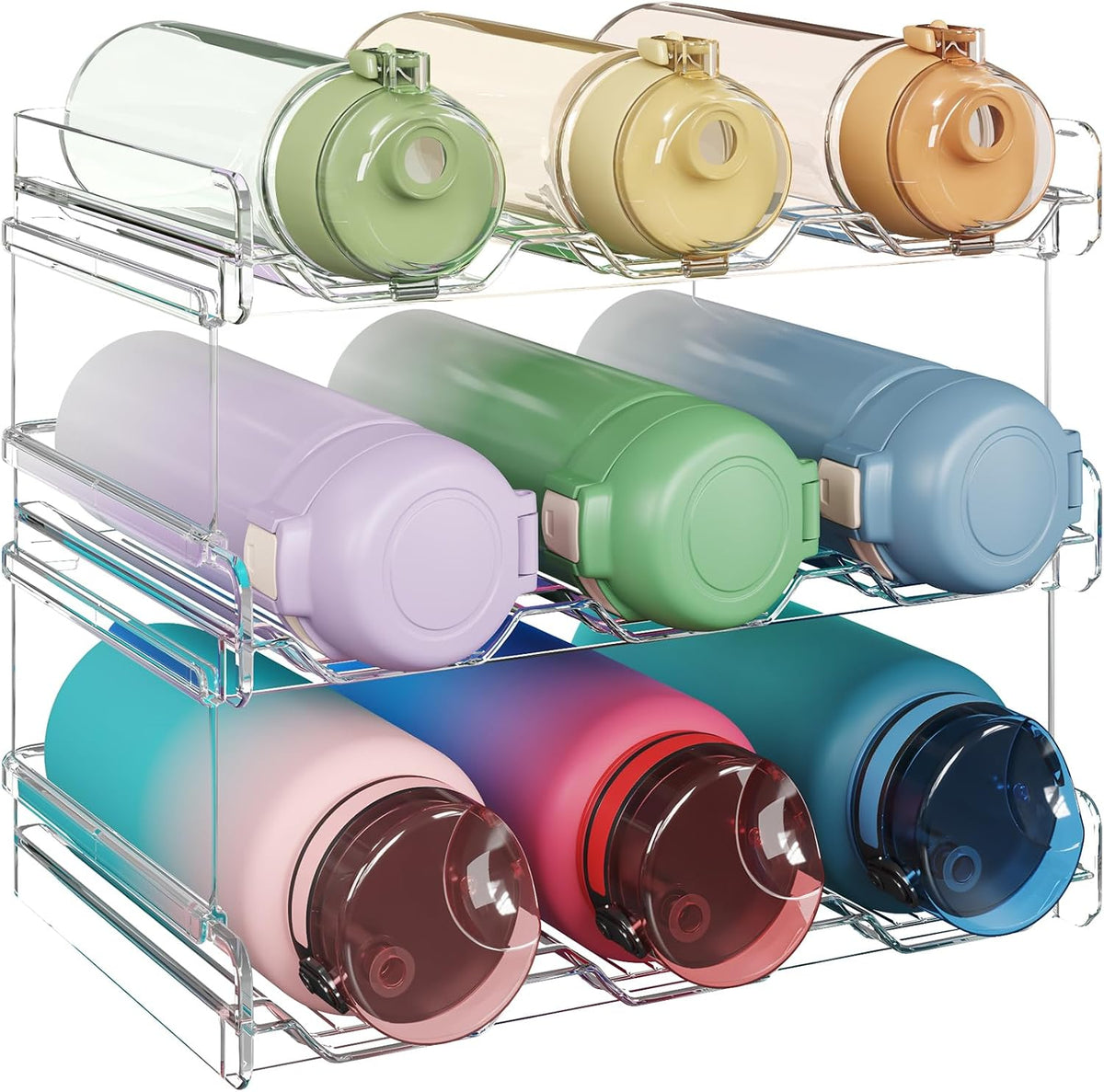 Stackable Water Bottle Organizer for Cabinet, Clear Tumbler Holder