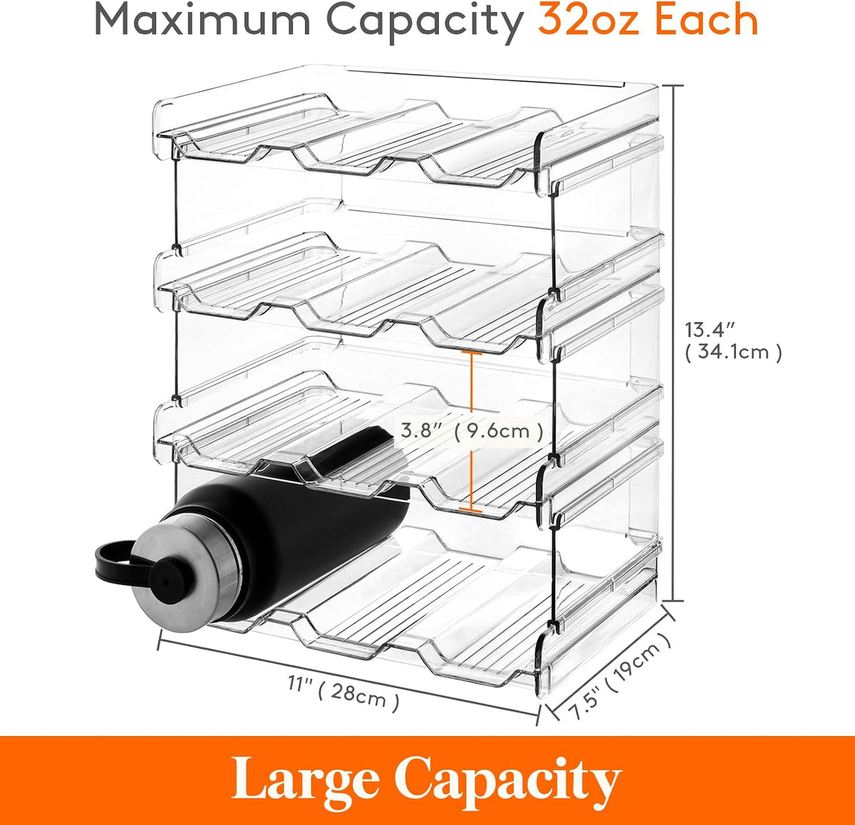 Stackable Water Bottle Organizer for Cabinet, Clear Tumbler Holder