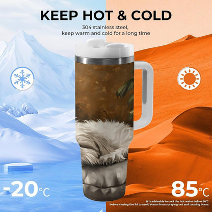 Sleeping Puppy Pillow Tumbler Insulated Travel Coffee Mug Car Cup Stainless Steel with Lid Handle Straw 40OZ
