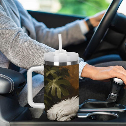 Sleeping Puppy Pillow Tumbler Insulated Travel Coffee Mug Car Cup Stainless Steel with Lid Handle Straw 40OZ