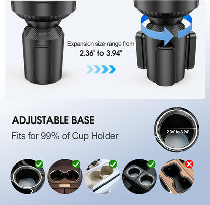 Car Cup Holder Tray, Cup Holder Expander 20.5" Height Adjustable Arm Car Food Tray Table for Eating with Phone Holder Road Trip Essential fit Most Bottles