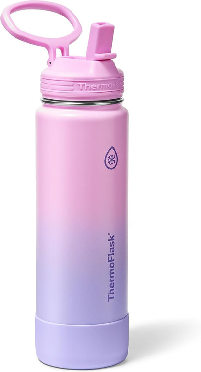 Insulated Water Bottle with Straw Lid (24 oz, Lemonade Stand) - Leakproof, Stainless Steel Water Bottle for Cold & Hot Drinks, Travel & Daily Hydration