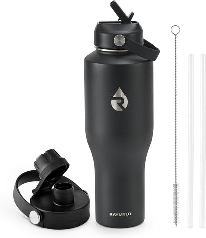 40 oz Insulated Water Bottle with Straw, Fit in Car Cup Holder
