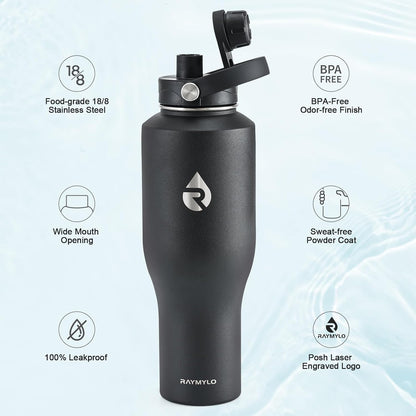 40 oz Insulated Water Bottle with Straw, Fit in Car Cup Holder