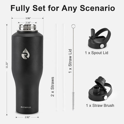 40 oz Insulated Water Bottle with Straw, Fit in Car Cup Holder