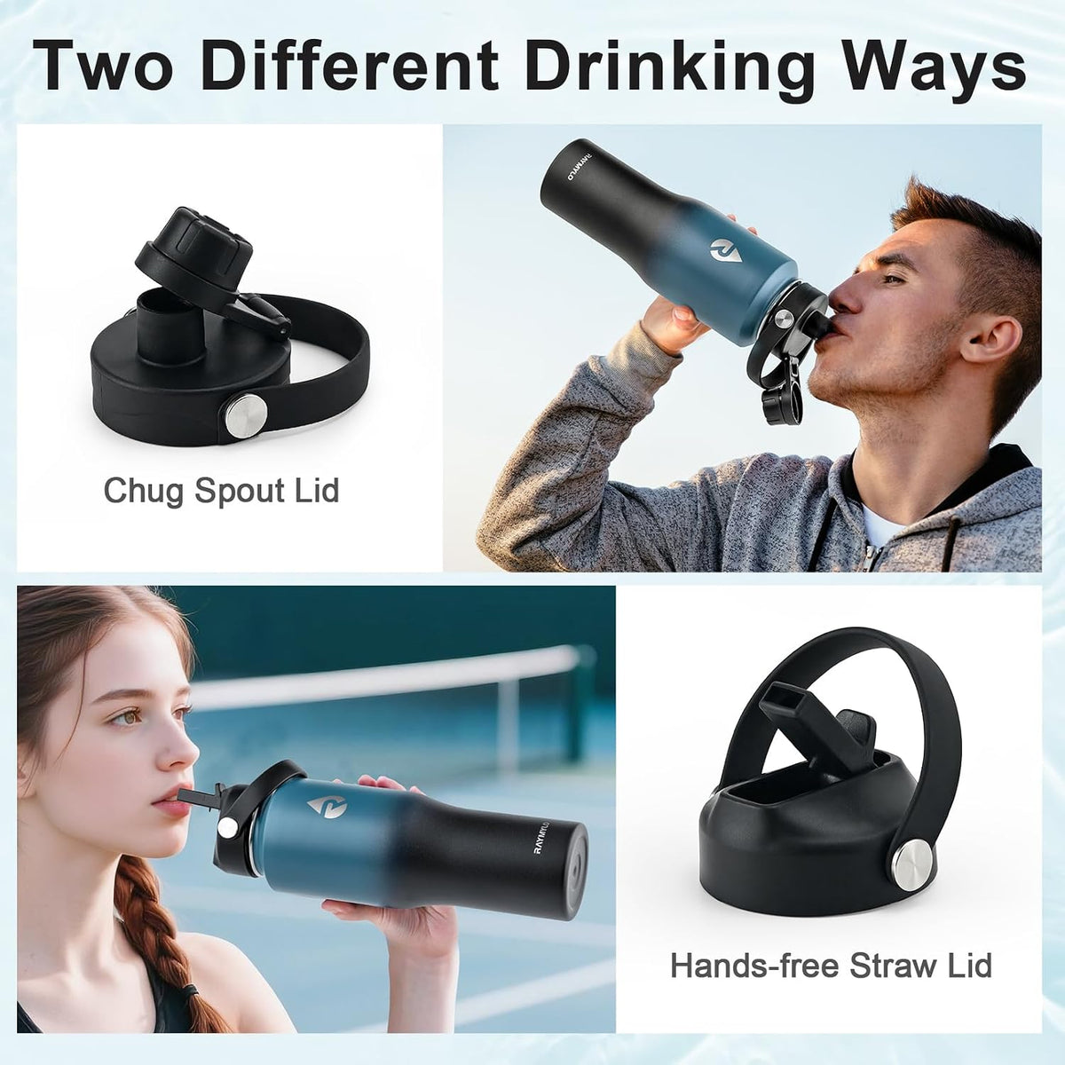 40 oz Insulated Water Bottle with Straw, Fit in Car Cup Holder