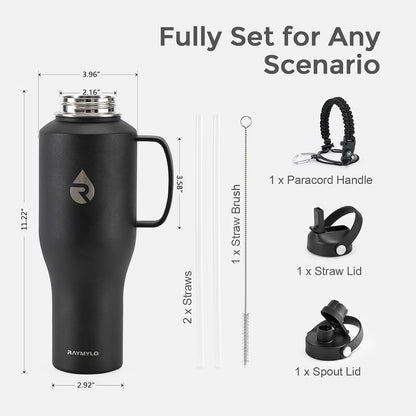 40 oz Insulated Water Bottle with Straw, Fit in Car Cup Holder