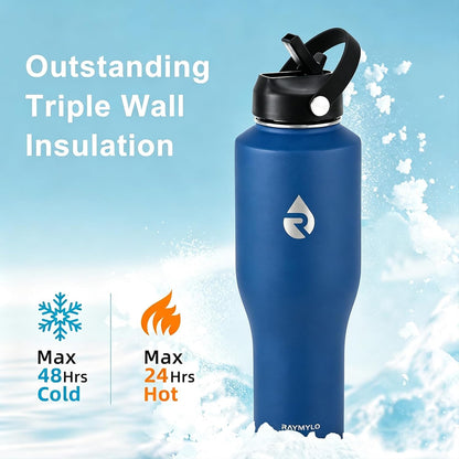 40 oz Insulated Water Bottle with Straw, Fit in Car Cup Holder