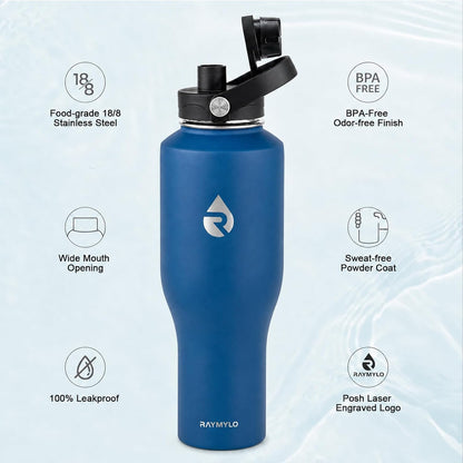 40 oz Insulated Water Bottle with Straw, Fit in Car Cup Holder