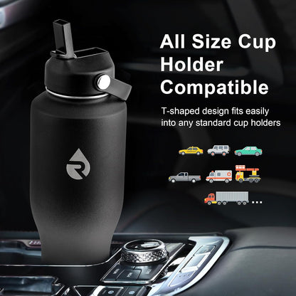 40 oz Insulated Water Bottle with Straw, Fit in Car Cup Holder
