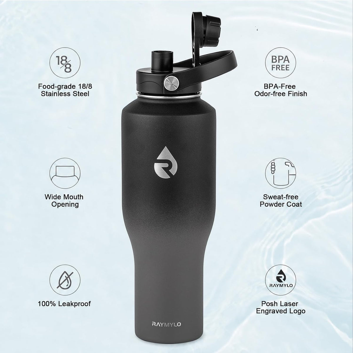 40 oz Insulated Water Bottle with Straw, Fit in Car Cup Holder