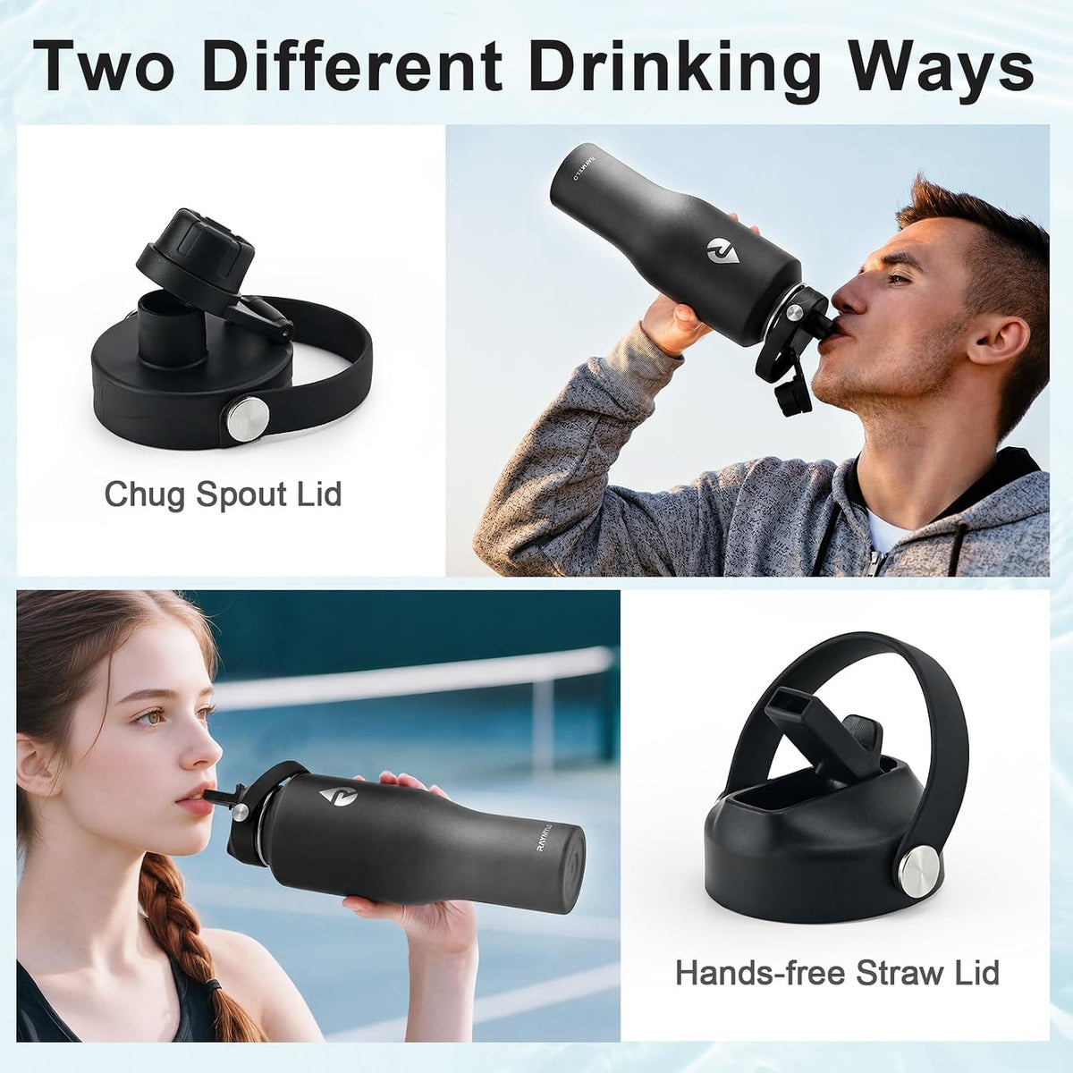 40 oz Insulated Water Bottle with Straw, Fit in Car Cup Holder