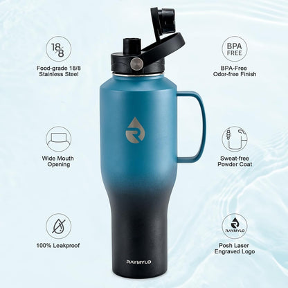 40 oz Insulated Water Bottle with Straw, Fit in Car Cup Holder