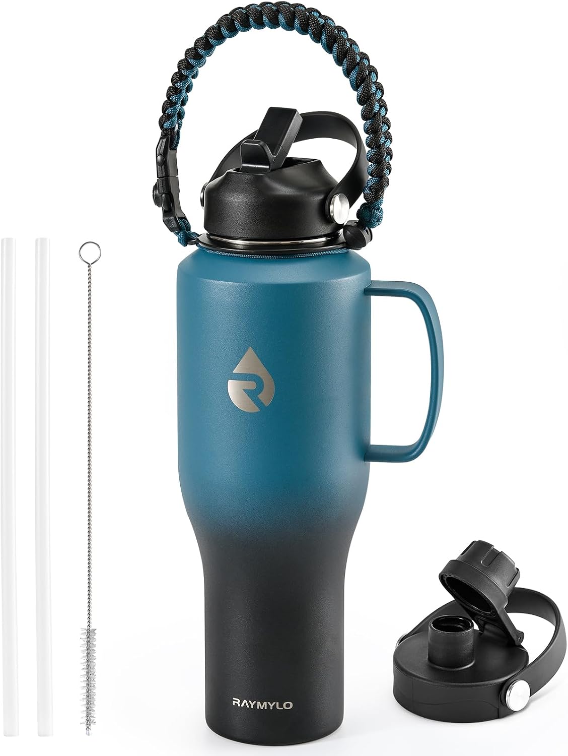 40 oz Insulated Water Bottle with Straw, Fit in Car Cup Holder
