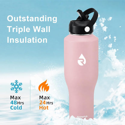40 oz Insulated Water Bottle with Straw, Fit in Car Cup Holder