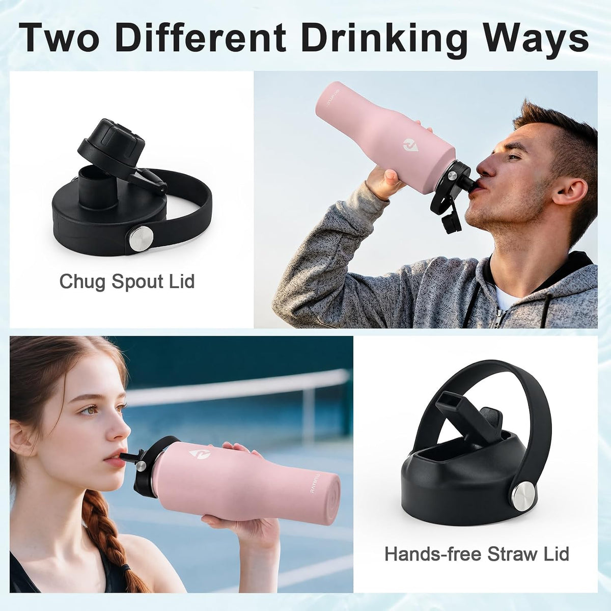 40 oz Insulated Water Bottle with Straw, Fit in Car Cup Holder