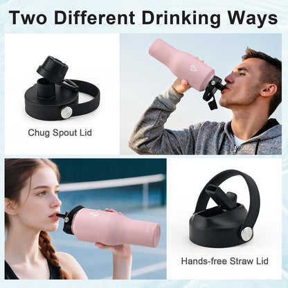 40 oz Insulated Water Bottle with Straw, Fit in Car Cup Holder
